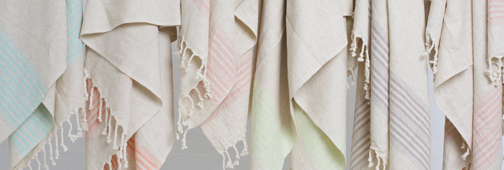 A row of hanging linen towels